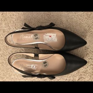 Nannette Lepore Rhona black/silver kitten heels.